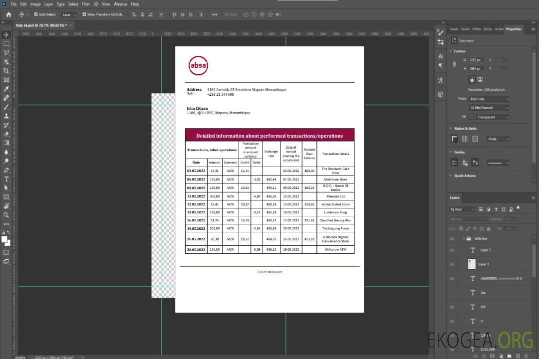 Relevé bancaire ABSA du Mozambique template Relevé bancaire ABSA du Mozambique template